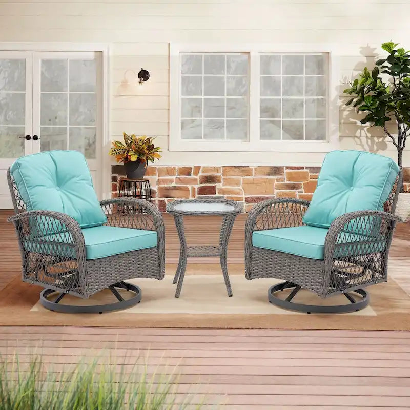 Ensemble de 3 chaises de jardin pivotantes et basculantes d'extérieur, ensemble de conversation de terrasse à 360 degrés