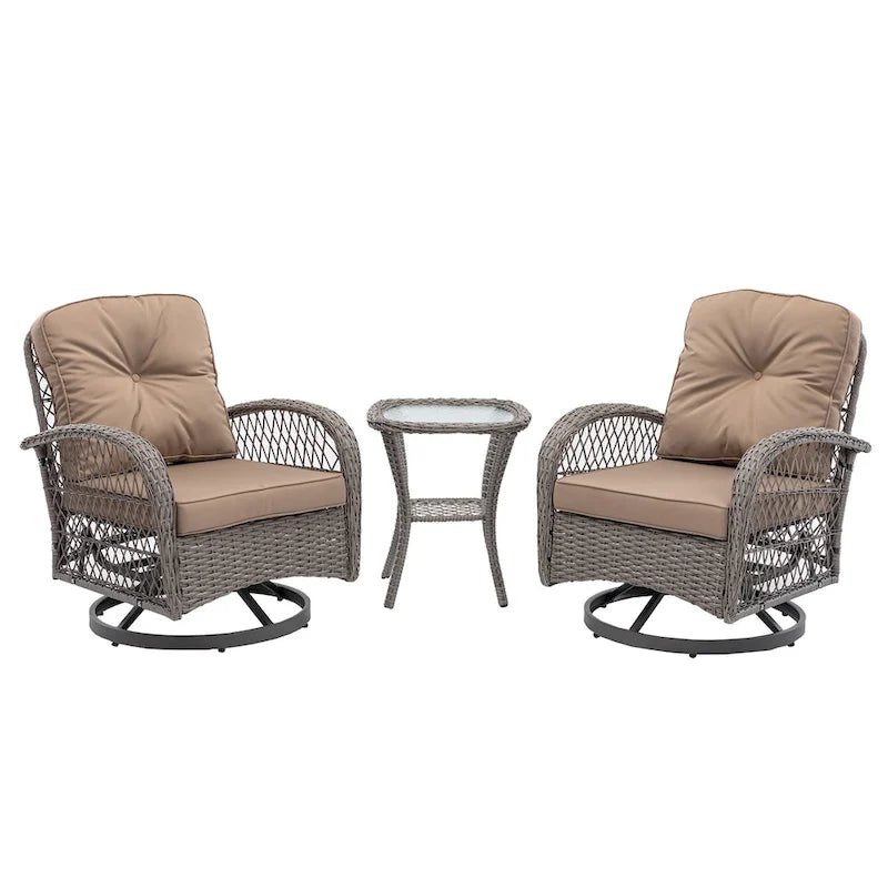 Ensemble de 3 chaises de jardin pivotantes et basculantes d'extérieur, ensemble de conversation de terrasse à 360 degrés
