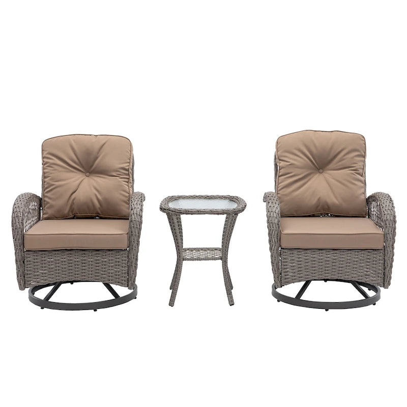 Ensemble de 3 chaises de jardin pivotantes et basculantes d'extérieur, ensemble de conversation de terrasse à 360 degrés
