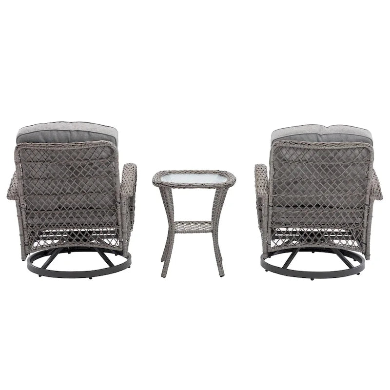 Ensemble de 3 chaises de jardin pivotantes et basculantes d'extérieur, ensemble de conversation de terrasse à 360 degrés