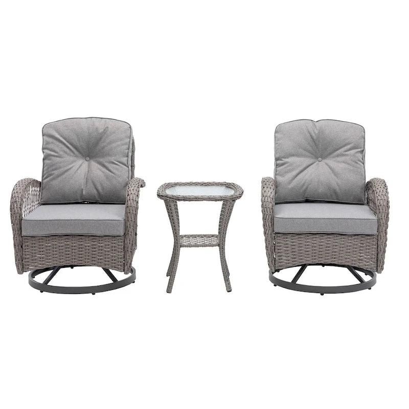 Ensemble de 3 chaises de jardin pivotantes et basculantes d'extérieur, ensemble de conversation de terrasse à 360 degrés