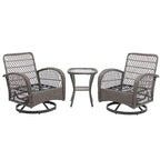 Ensemble de 3 chaises de jardin pivotantes et basculantes d'extérieur, ensemble de conversation de terrasse à 360 degrés
