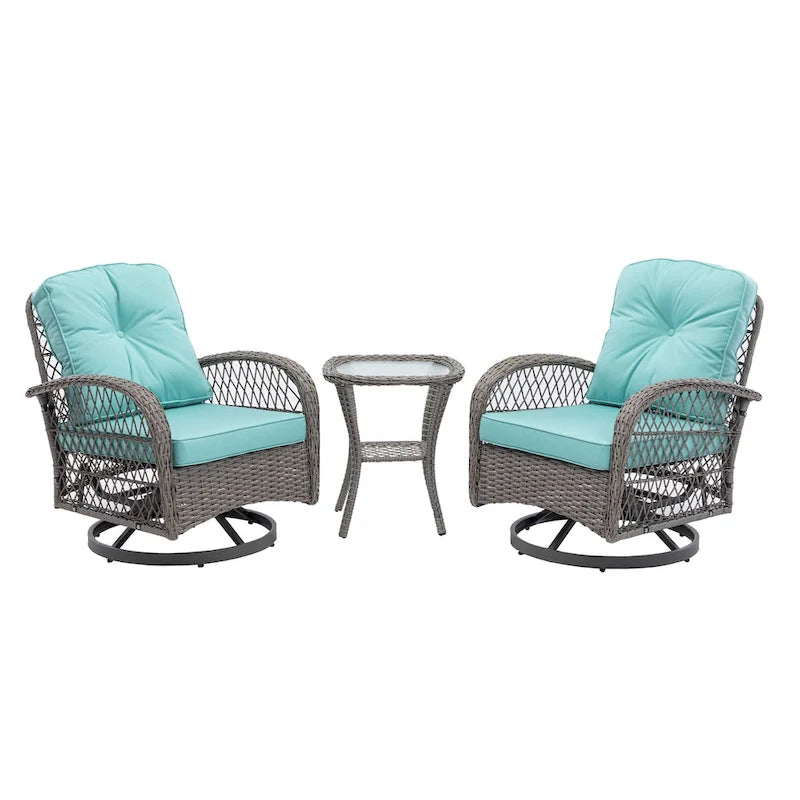 Ensemble de 3 chaises de jardin pivotantes et basculantes d'extérieur, ensemble de conversation de terrasse à 360 degrés