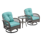 Ensemble de 3 chaises de jardin pivotantes et basculantes d'extérieur, ensemble de conversation de terrasse à 360 degrés