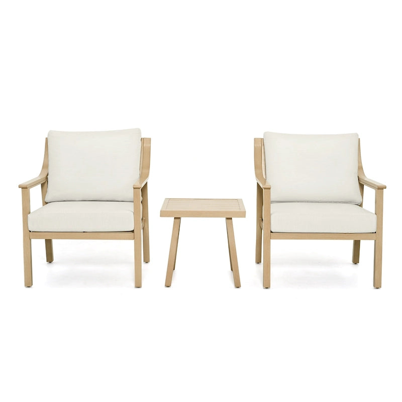 Ensemble de conversation d'extérieur 3 pièces en aluminium avec table d'appoint et coussins