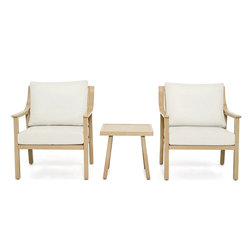 3-Piece Aluminum Patio Conversation Set with End Table and Cushions