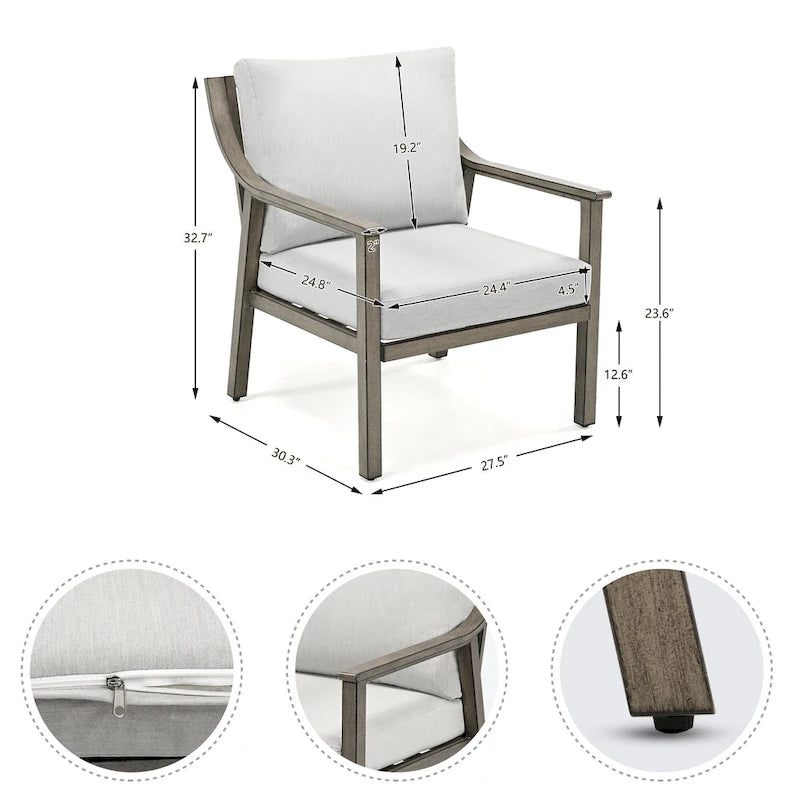 Ensemble de conversation d'extérieur 3 pièces en aluminium avec table d'appoint et coussins