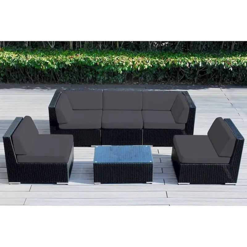 Set da conversazione Ohana Outdoor in vimini nero imbottito da 6 pezzi - Nessun assemblaggio