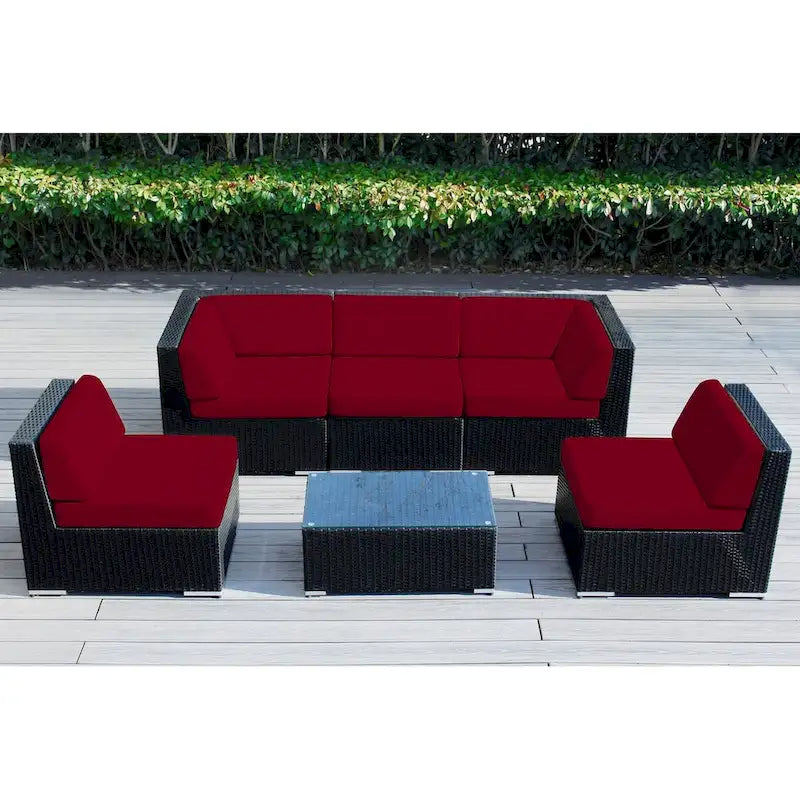 Set da conversazione Ohana Outdoor in vimini nero imbottito da 6 pezzi - Nessun assemblaggio