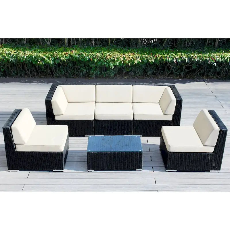 Set da conversazione Ohana Outdoor in vimini nero imbottito da 6 pezzi - Nessun assemblaggio