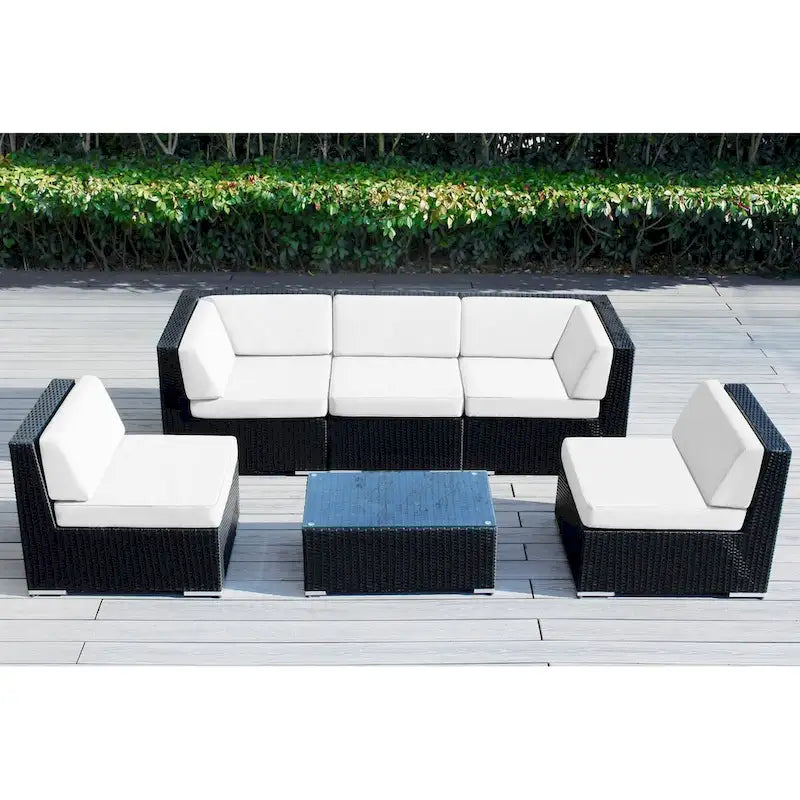 Set da conversazione Ohana Outdoor in vimini nero imbottito da 6 pezzi - Nessun assemblaggio