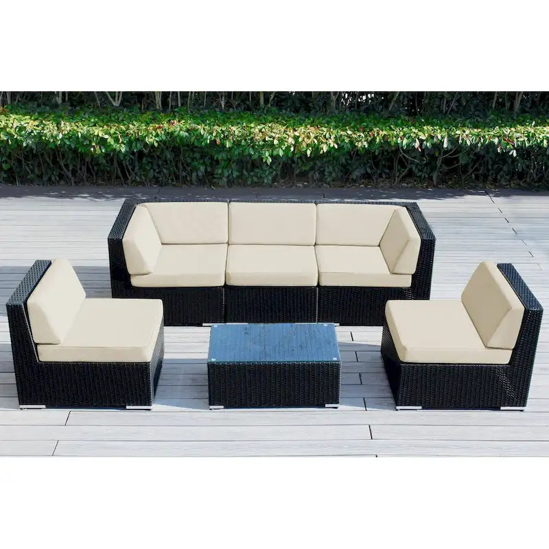 Set da conversazione Ohana Outdoor in vimini nero imbottito da 6 pezzi - Nessun assemblaggio