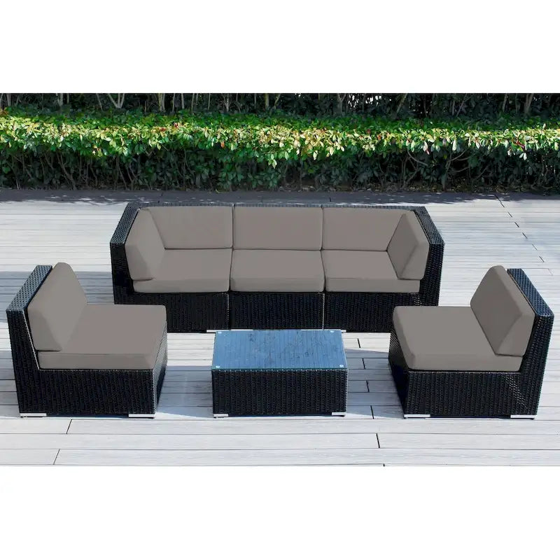 Set da conversazione Ohana Outdoor in vimini nero imbottito da 6 pezzi - Nessun assemblaggio