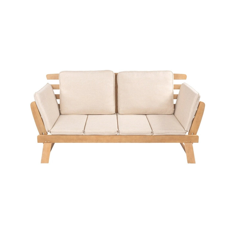 Arwen Divano letto da esterno a 2 posti pieghevole in legno stile scandinavo moderno, beige/teak chiaro di JONATHAN Y