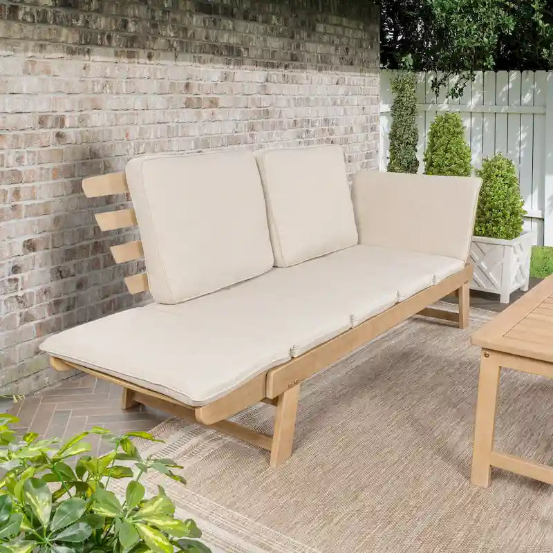 Arwen 2-Seat Modern Scandinavian Folding Wood Outdoor Day Bed Sofa, Beige/Light Teak by JONATHAN Y