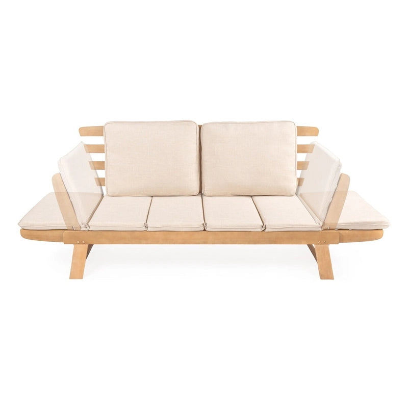 Arwen Divano letto da esterno a 2 posti pieghevole in legno stile scandinavo moderno, beige/teak chiaro di JONATHAN Y