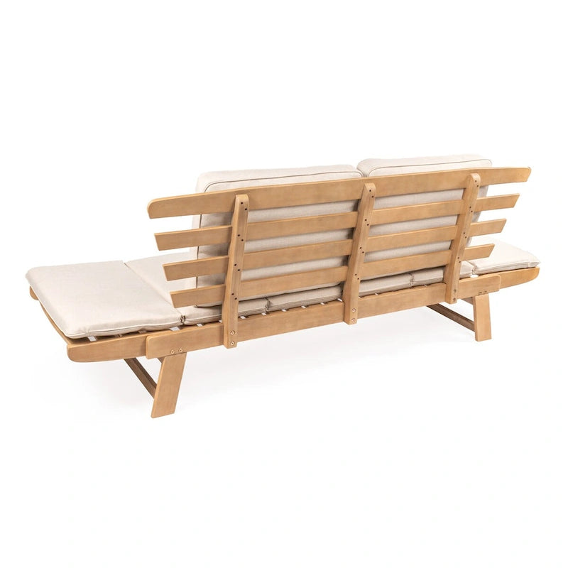 Arwen Divano letto da esterno a 2 posti pieghevole in legno stile scandinavo moderno, beige/teak chiaro di JONATHAN Y
