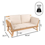 Arwen Divano letto da esterno a 2 posti pieghevole in legno stile scandinavo moderno, beige/teak chiaro di JONATHAN Y