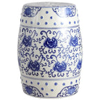 Sgabello da giardino a tamburo in ceramica Chinoiserie Lotus Flower 17.8, blu/bianco