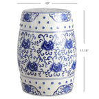 Sgabello da giardino a tamburo in ceramica Chinoiserie Lotus Flower 17.8, blu/bianco