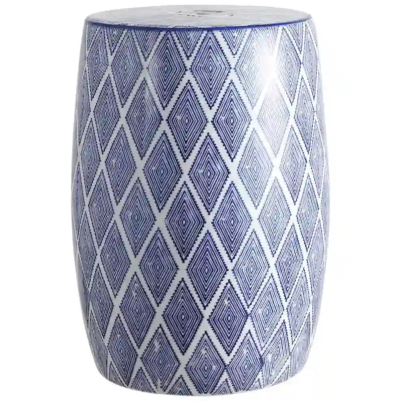 Sgabello da giardino a tamburo in ceramica Moroccan Diamonds 18, blu di JONATHAN Y