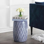 Moroccan Diamonds 18 Ceramic Drum Garden Stool, Blue by JONATHAN Y