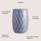 Sgabello da giardino a tamburo in ceramica Moroccan Diamonds 18, blu di JONATHAN Y