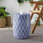 Sgabello da giardino a tamburo in ceramica Moroccan Diamonds 18, blu di JONATHAN Y