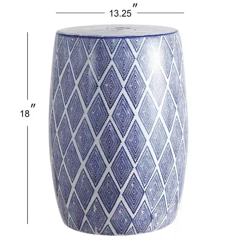 Sgabello da giardino a tamburo in ceramica Moroccan Diamonds 18, blu di JONATHAN Y