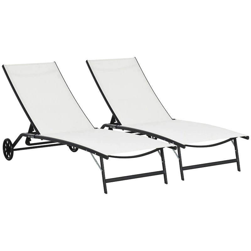 Chaise Lounge Outdoor,2 Piece Lounge Chair with Wheels,Tanning Chair with 5 Adjustable Positions for Patio,Beach, Yard, Pool