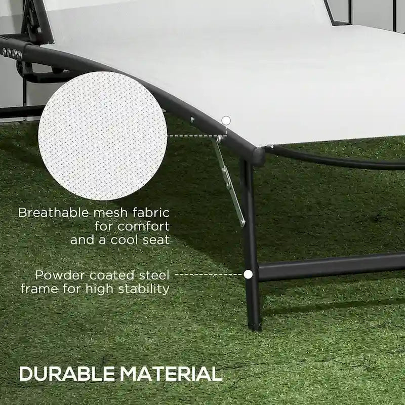 Chaise longue da esterno, lettino prendisole a 2 pezzi con ruote, sedia reclinabile con 5 posizioni regolabili per patio, spiaggia, cortile, piscina