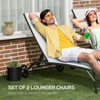 Chaise longue da esterno, lettino prendisole a 2 pezzi con ruote, sedia reclinabile con 5 posizioni regolabili per patio, spiaggia, cortile, piscina