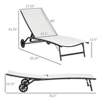 Chaise longue da esterno, lettino prendisole a 2 pezzi con ruote, sedia reclinabile con 5 posizioni regolabili per patio, spiaggia, cortile, piscina