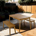 3 Pieces Outdoor Acacia Wood Dining Set with 2 Benches and Table