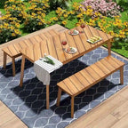 Set da pranzo da esterno a 3 pezzi in legno di acacia con 2 panche e tavolo