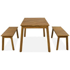 Set da pranzo da esterno a 3 pezzi in legno di acacia con 2 panche e tavolo