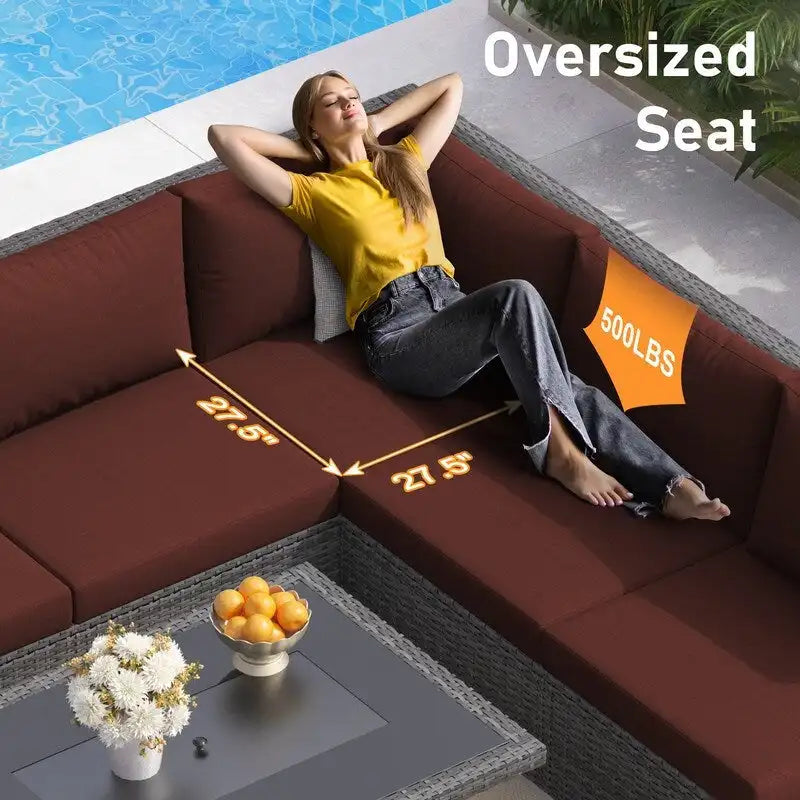 FINCATI Set di Divani Sezionali da Esterno a Schienale Alto Extra Grande a 9 Pezzi con Tavolo a Focolare