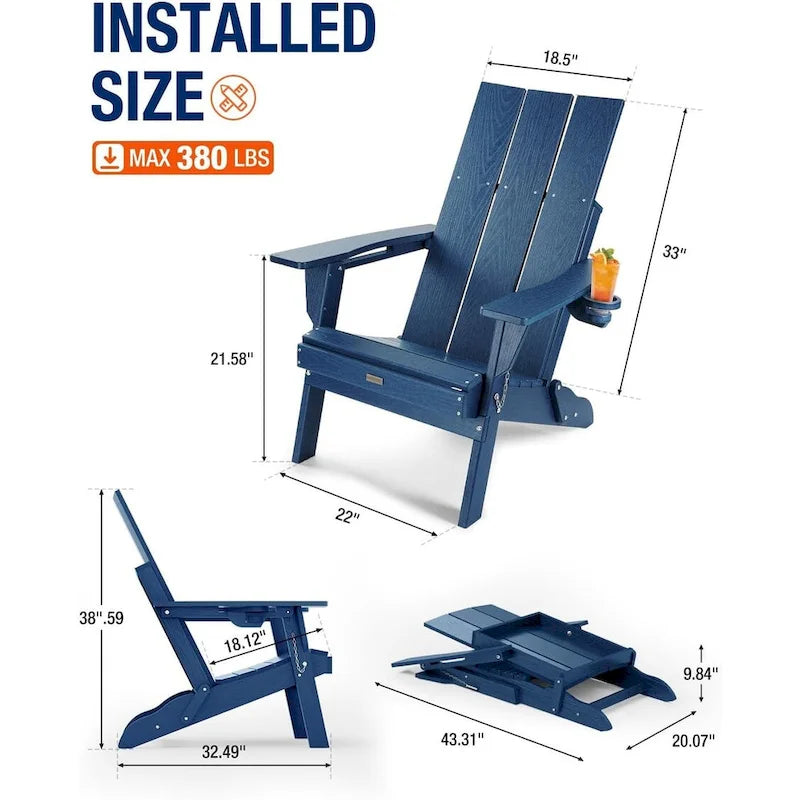 Sedia Adirondack Pieghevole da Esterno WINSOON Moderna in HDPE con Portabicchieri