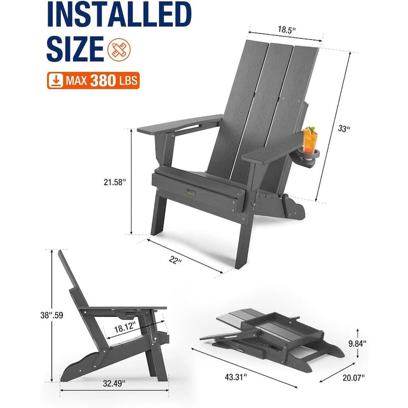 Sedia Adirondack Pieghevole da Esterno WINSOON Moderna in HDPE con Portabicchieri