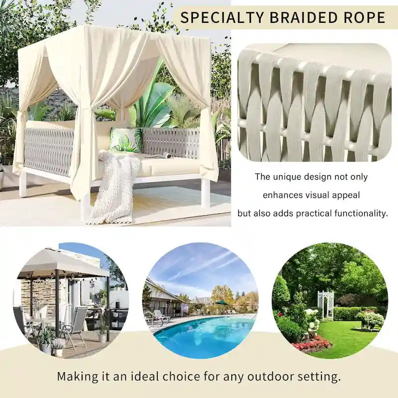 Chaise longue de jardin avec rideaux