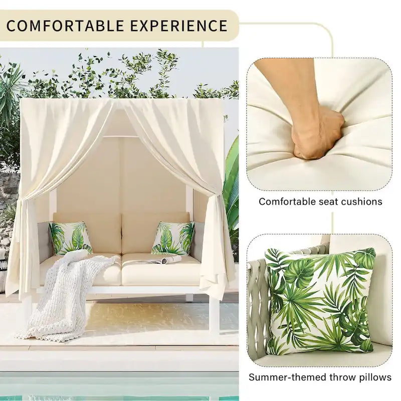 Chaise longue de jardin avec rideaux