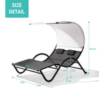 VredHom Lettino doppio da esterno con ruote e poggiatesta - 139,5 cm L x 185 cm P x 164 cm A