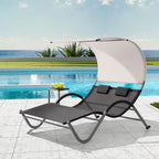 VredHom Lettino doppio da esterno con ruote e poggiatesta - 139,5 cm L x 185 cm P x 164 cm A