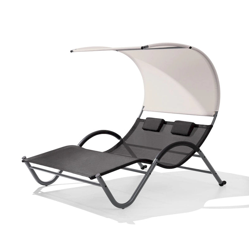 VredHom Lettino doppio da esterno con ruote e poggiatesta - 139,5 cm L x 185 cm P x 164 cm A