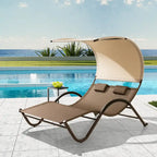 VredHom Lettino doppio da esterno con ruote e poggiatesta - 139,5 cm L x 185 cm P x 164 cm A