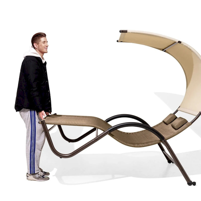 VredHom Lettino doppio da esterno con ruote e poggiatesta - 139,5 cm L x 185 cm P x 164 cm A
