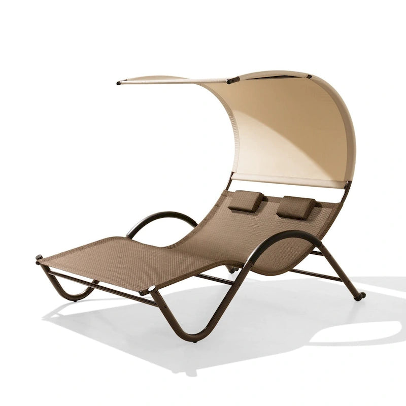 VredHom Lettino doppio da esterno con ruote e poggiatesta - 139,5 cm L x 185 cm P x 164 cm A