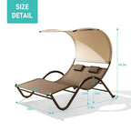 VredHom Lettino doppio da esterno con ruote e poggiatesta - 139,5 cm L x 185 cm P x 164 cm A