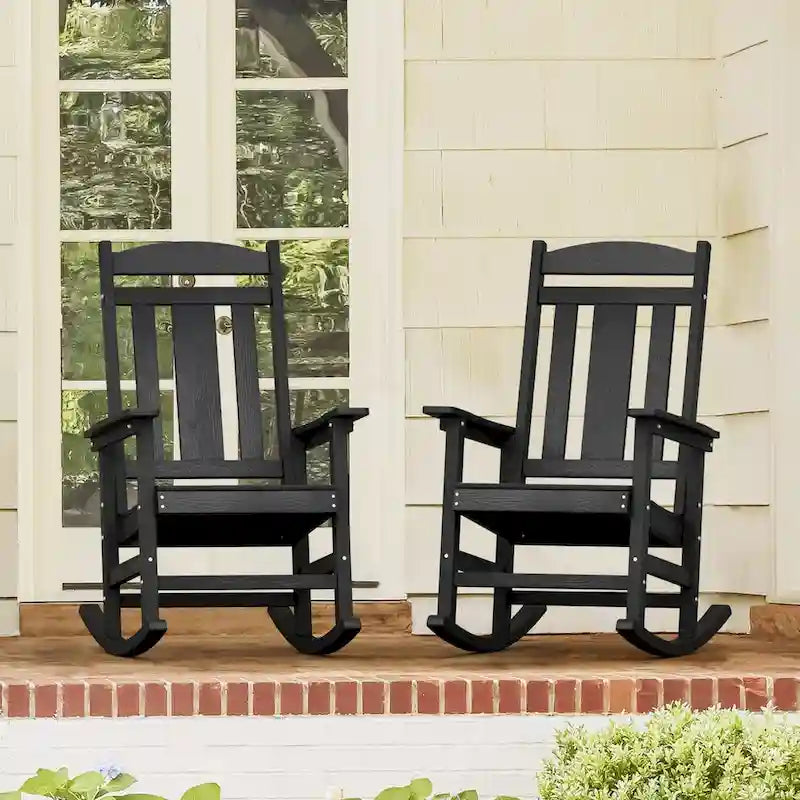 LUE BONA Eco-Friendly Plastic Outdoor Adirondack Rocking Chairs For Porch Set of 2