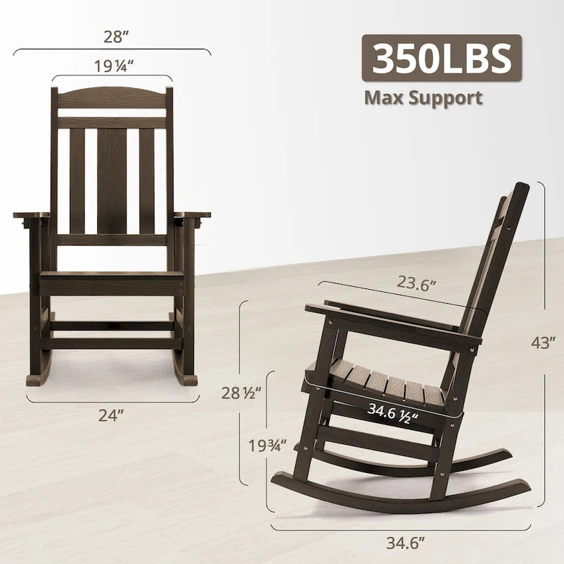 LUE BONA Sedie a dondolo Adirondack da esterno in plastica ecologica per portico, set da 2
